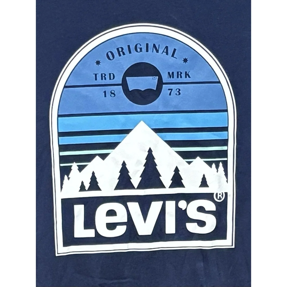 Levi's Graphic Crew Neck T-Shirt Mens XXL‎ Blue Long Sleeve Cotton Casual Tee